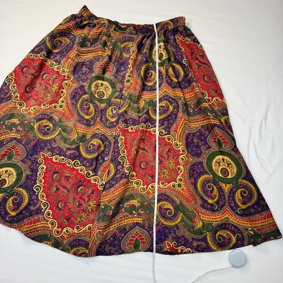 Valerie Stevens Pure Silk Paisley Midi Skirt Women’s 2XL Vintage Boho 90s Retro - Picture 5 of 15
